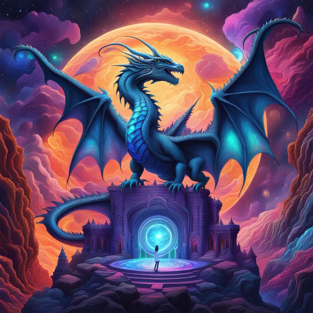 Cosmic Dragon Lair by Pablo Amaringo