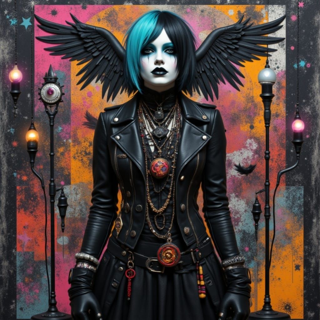 Cool Punk Girl Portrait in Darkwave Postpunk Style