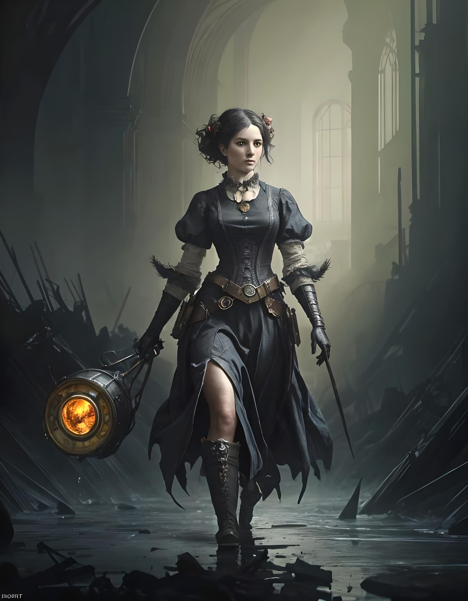 Steampunk Lady Portrait in Wet Plate Collodion Style