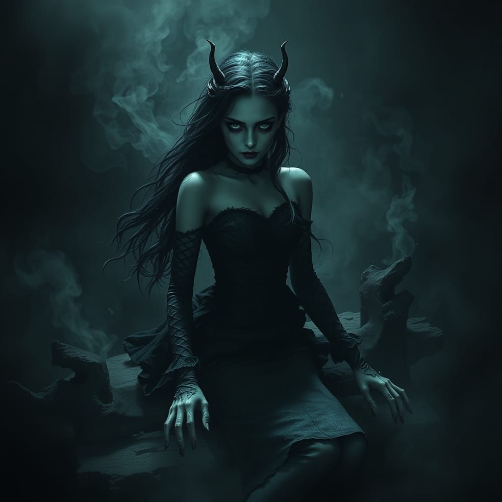 Dark Little Mermaid in a Biomechanical Nightmare