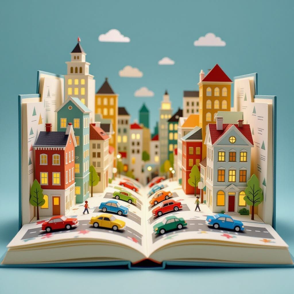 Pop-Up Book Cityscape with Unfolding Buildings