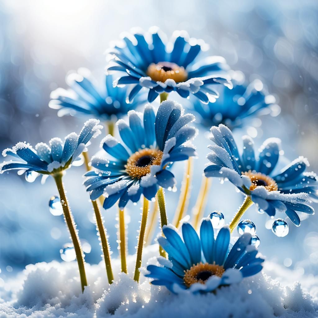 Blue Gerberas in Winter: Macro Floral Photography