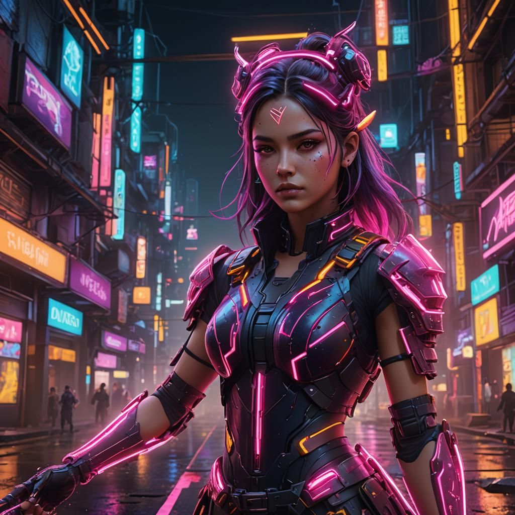 Neon Girl in Detailed Fantasy Art
