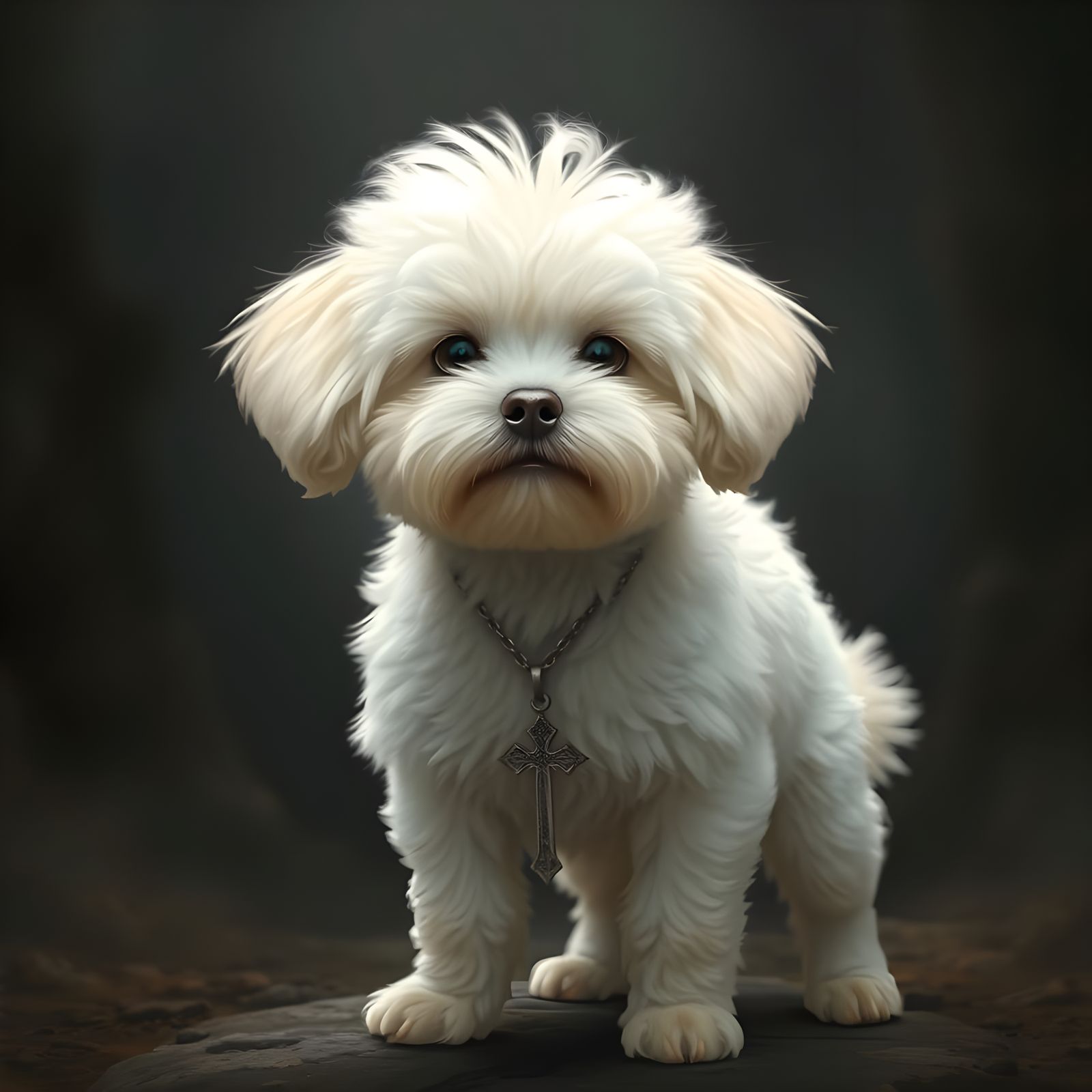 Vampire Hunting Maltipoo with Silver Cross
