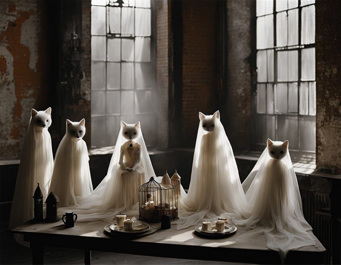 Eerie Ghostly Cats in Abandoned Warehouse