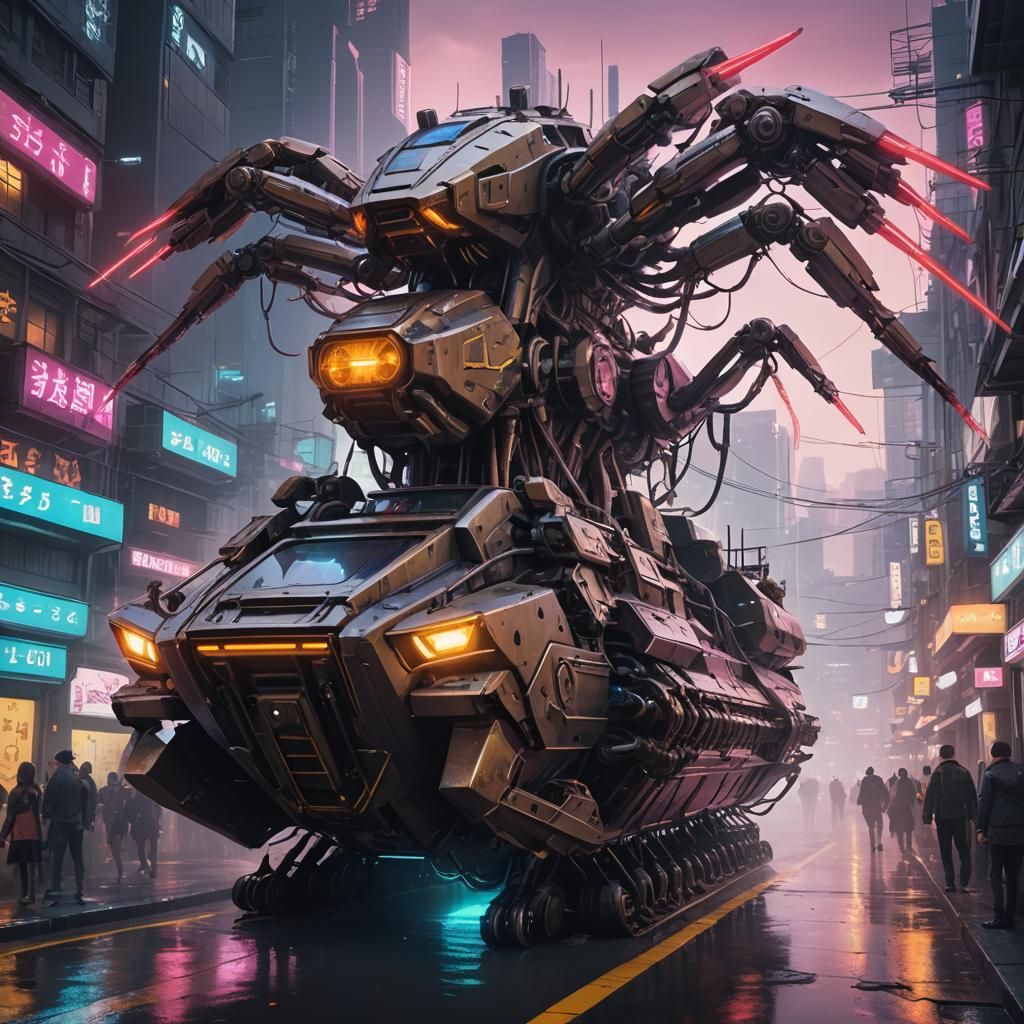 Eight-Legged Walking Boat in Cyberpunk Anime Style