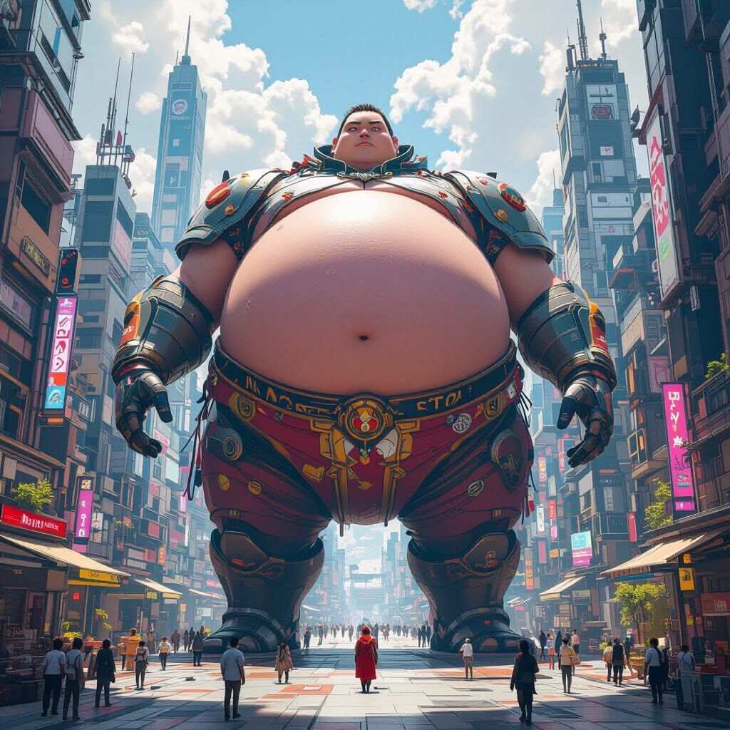 Heroic Figure in Futuristic Anime Cityscape