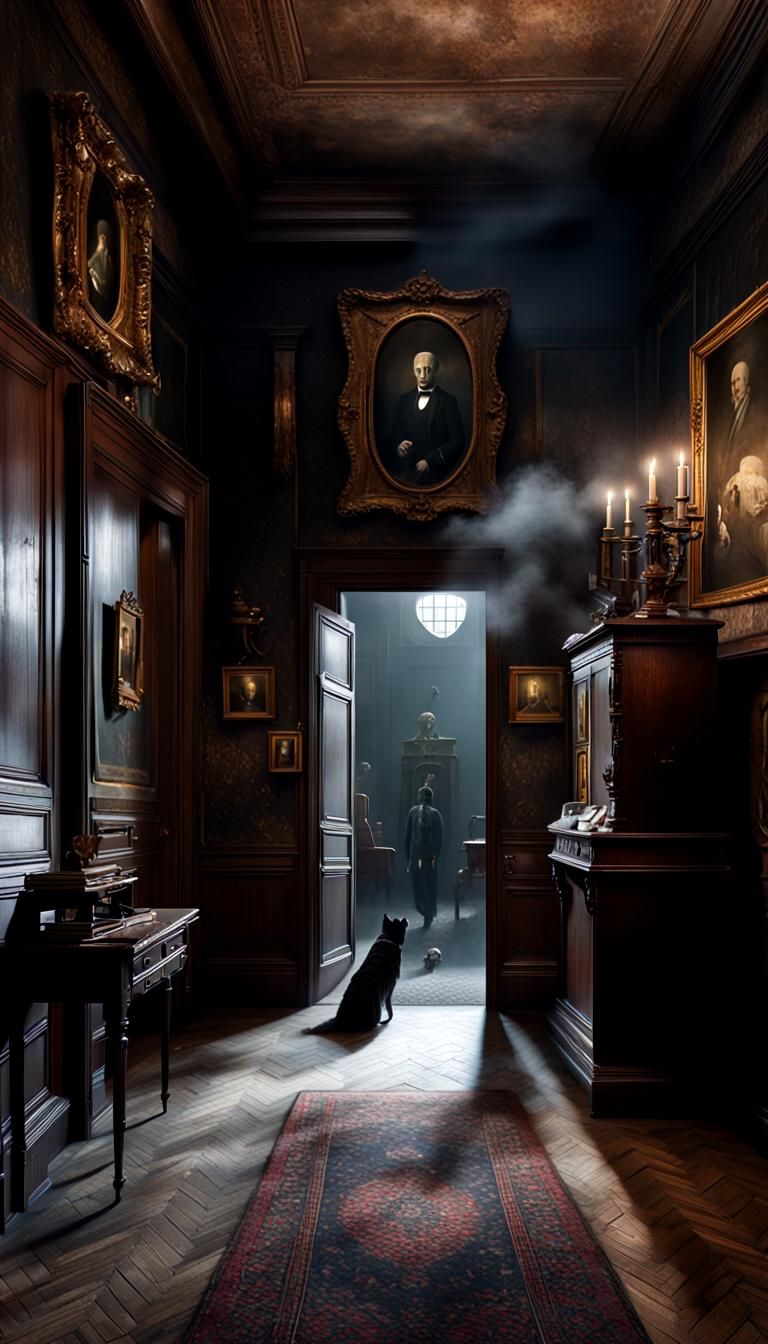 Gloomy Hallway with Ghostly Smoke, Digital Art