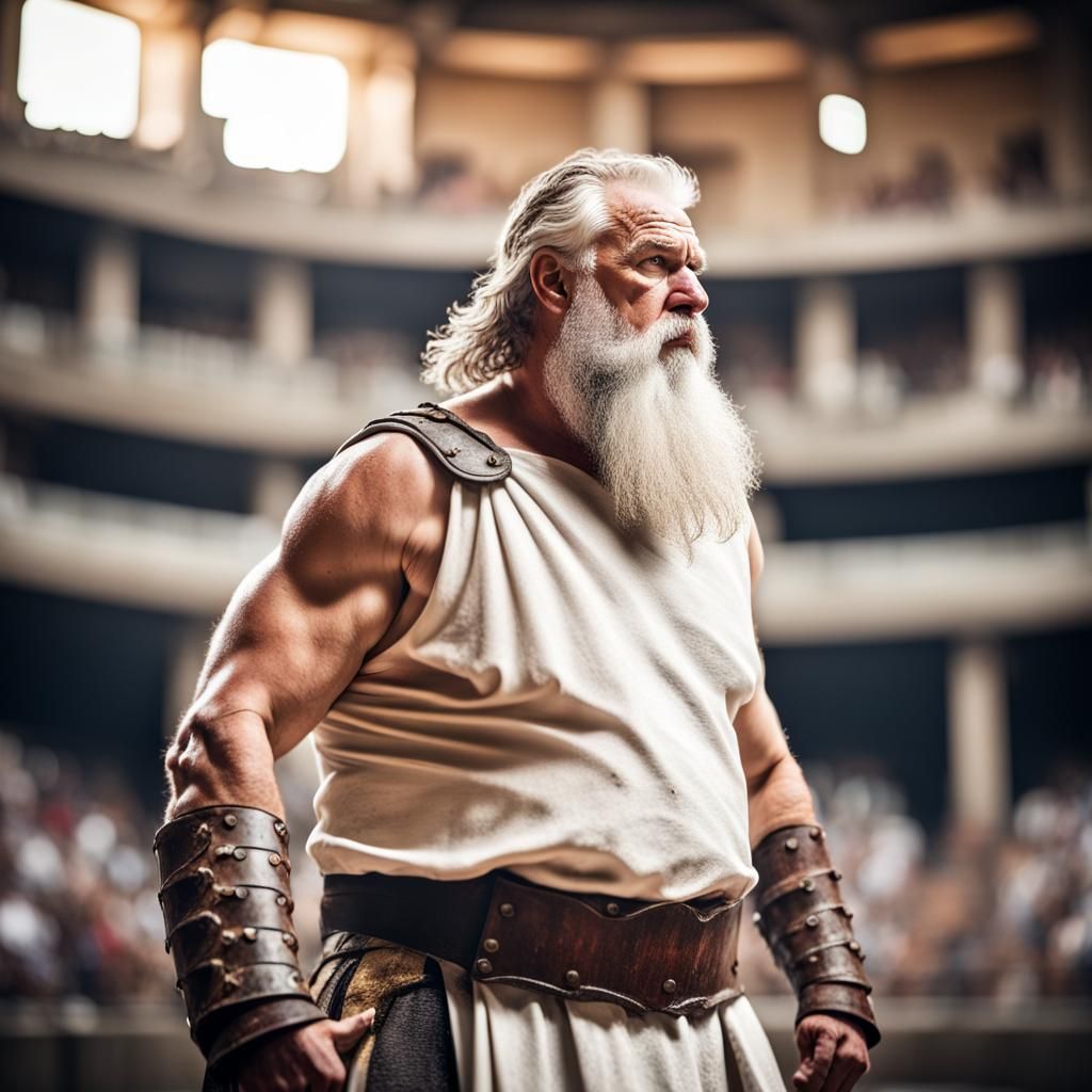 Old Gladiator Ready for Battle in Coliseum