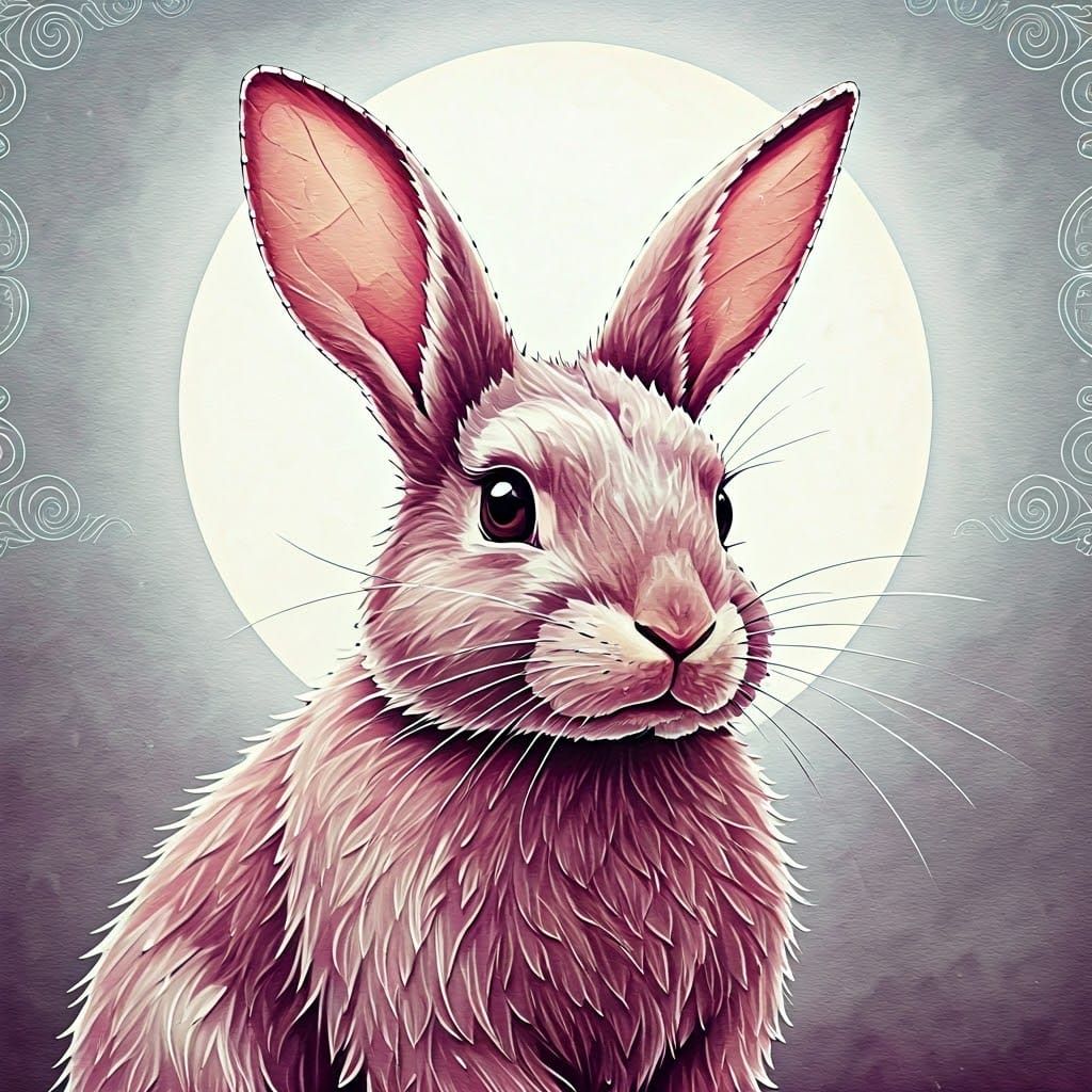 Whimsical Watercolor Rabbit with Moonlit Background
