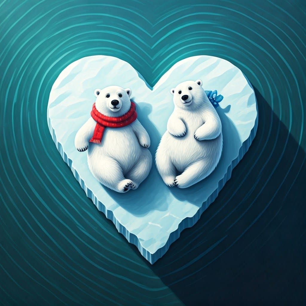 Playful Polar Bears on Heart-Shaped Ice