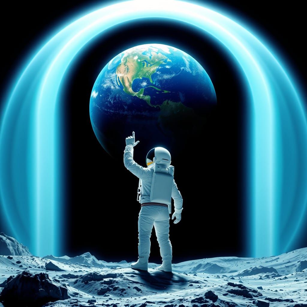 Astronaut Contemplates Earth in Neon Cosmos