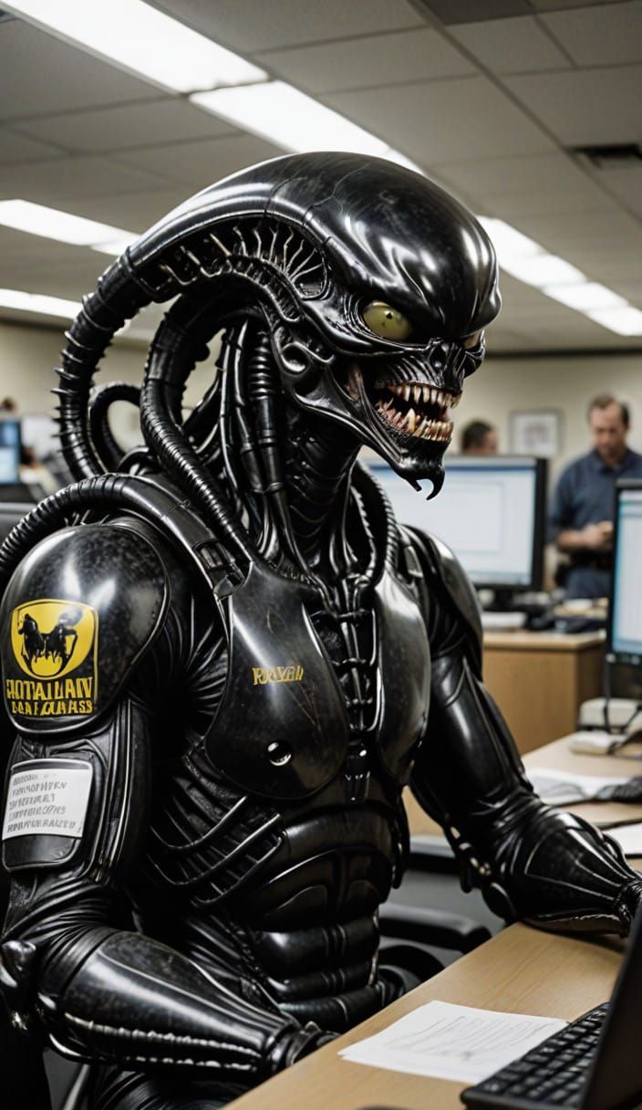 Disillusioned Xenomorph in Call Center Cubicle