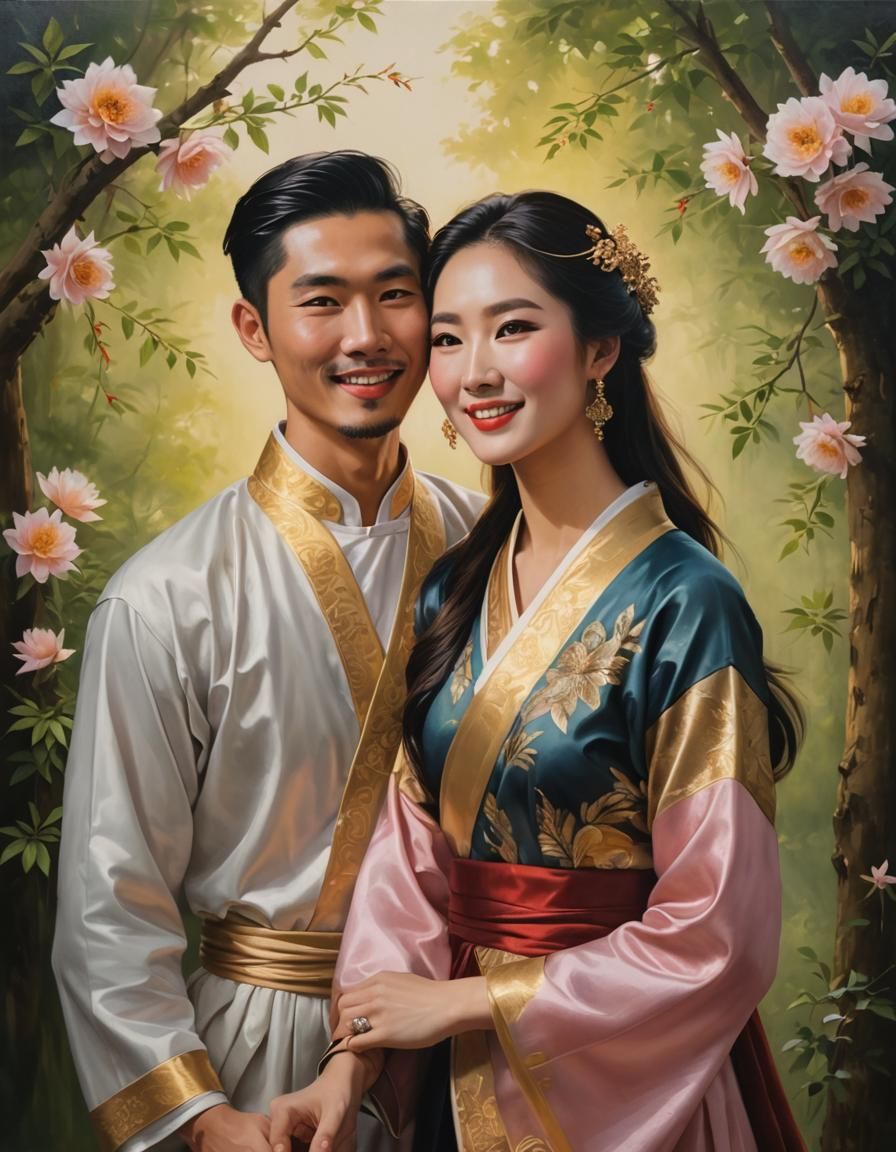 Delightful Asian couple portrait
