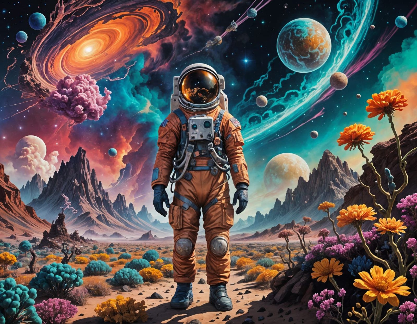 Astronaut Contemplates Cosmic Wonder on Alien Planet