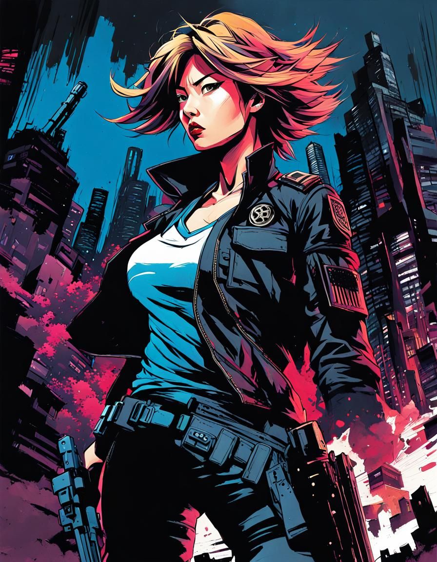 Victoria Seras Charges in Manga Noir Style