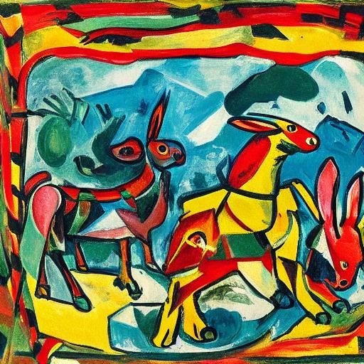 Surreal Rabbit in Expressionist Style, Kokoschka and Miro In...