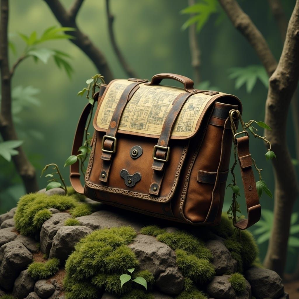 Leather Satchel in Jungle Vines, Dubuffet Style