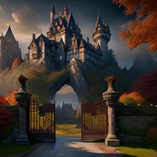 Autumn Castle Gate in Detailed Matte Painting