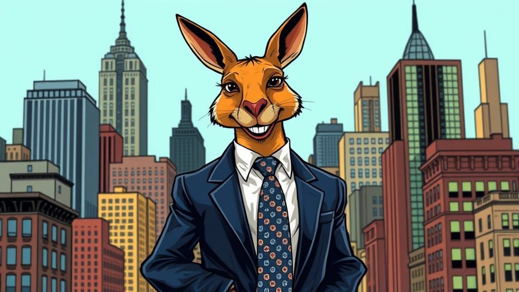 Anthropomorphic Kangaroo in Navy Blue Business Suit