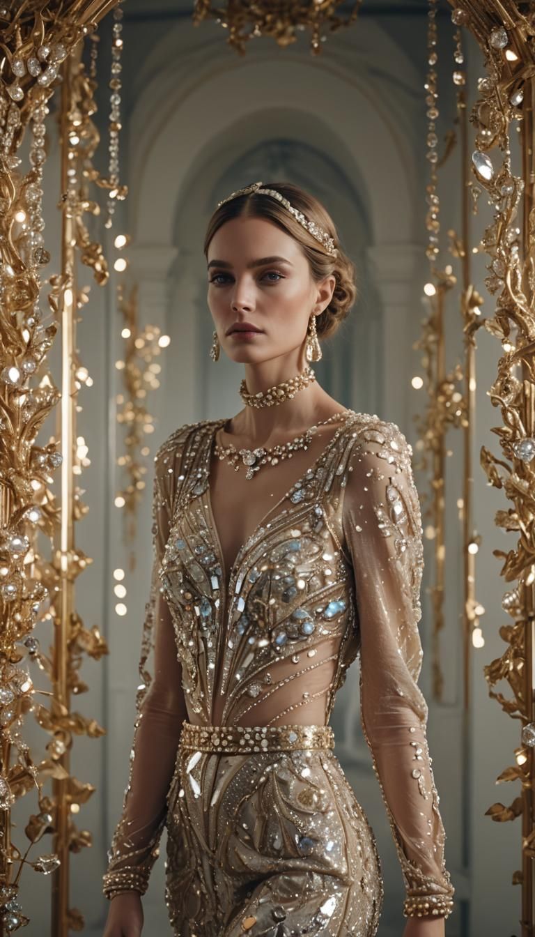 Glamorous Woman in Couture with Luxury Jewelry