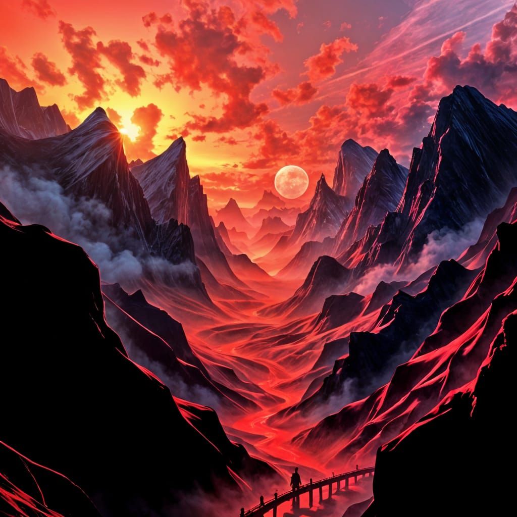 Fiery Red Landscape in Dramatic Hues