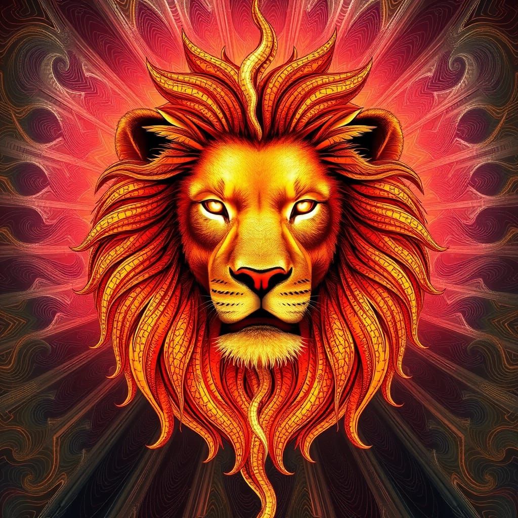 Lion's Head Becomes Sun in Abstract Fractal Art