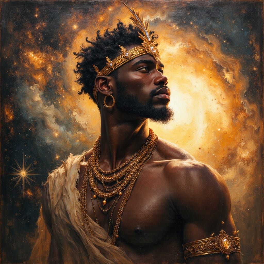 Black Male God King in Celestial Portrait