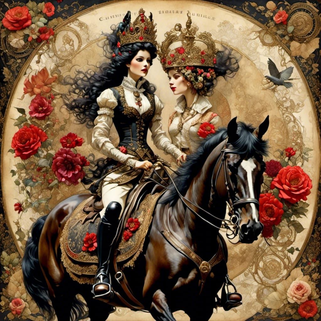 Ethereal Woman on Horse: Mixed Media Collage