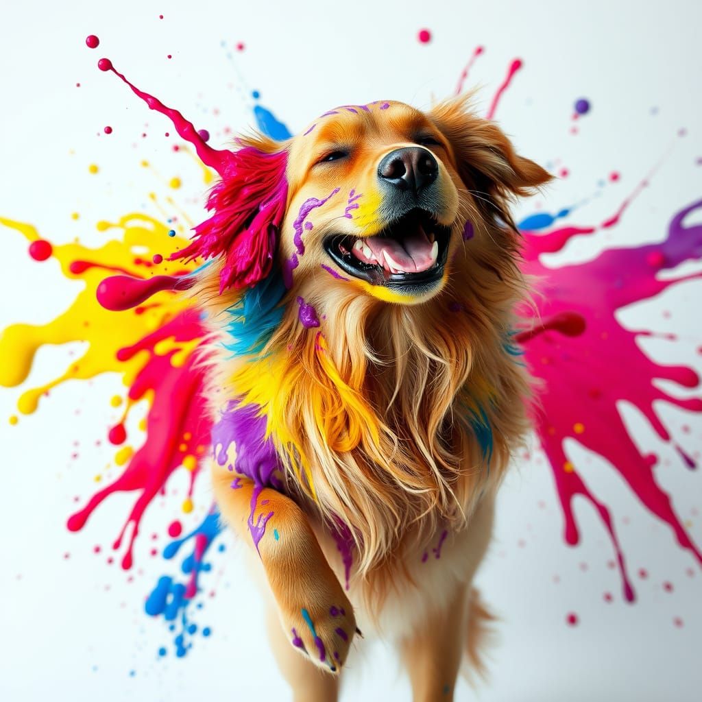 Vibrant Canine Splash Art in Playful Expression