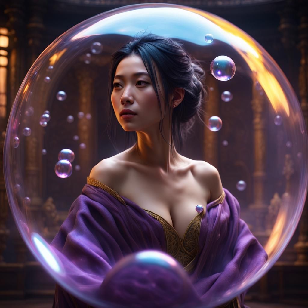 Woman Trapped in Bubble: Dark Fantasy Concept Art
