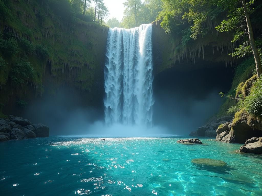 Sapphire Waterfall in Turquoise Water, Photorealistic Style