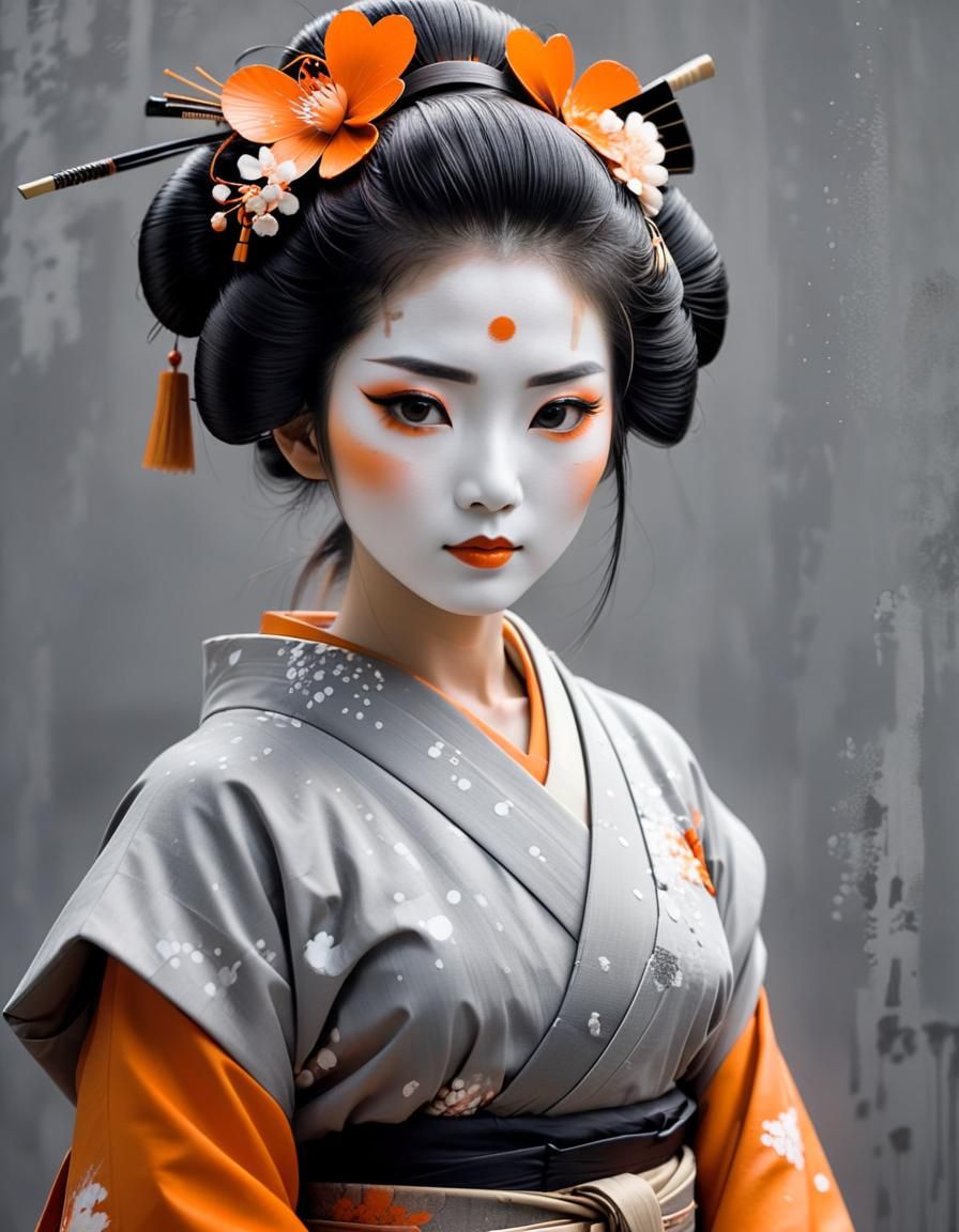 Geisha in Washed-Out Spatter Style