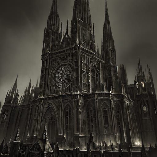 Gothic Steampunk Cathedral in Charcoal Drawing Style