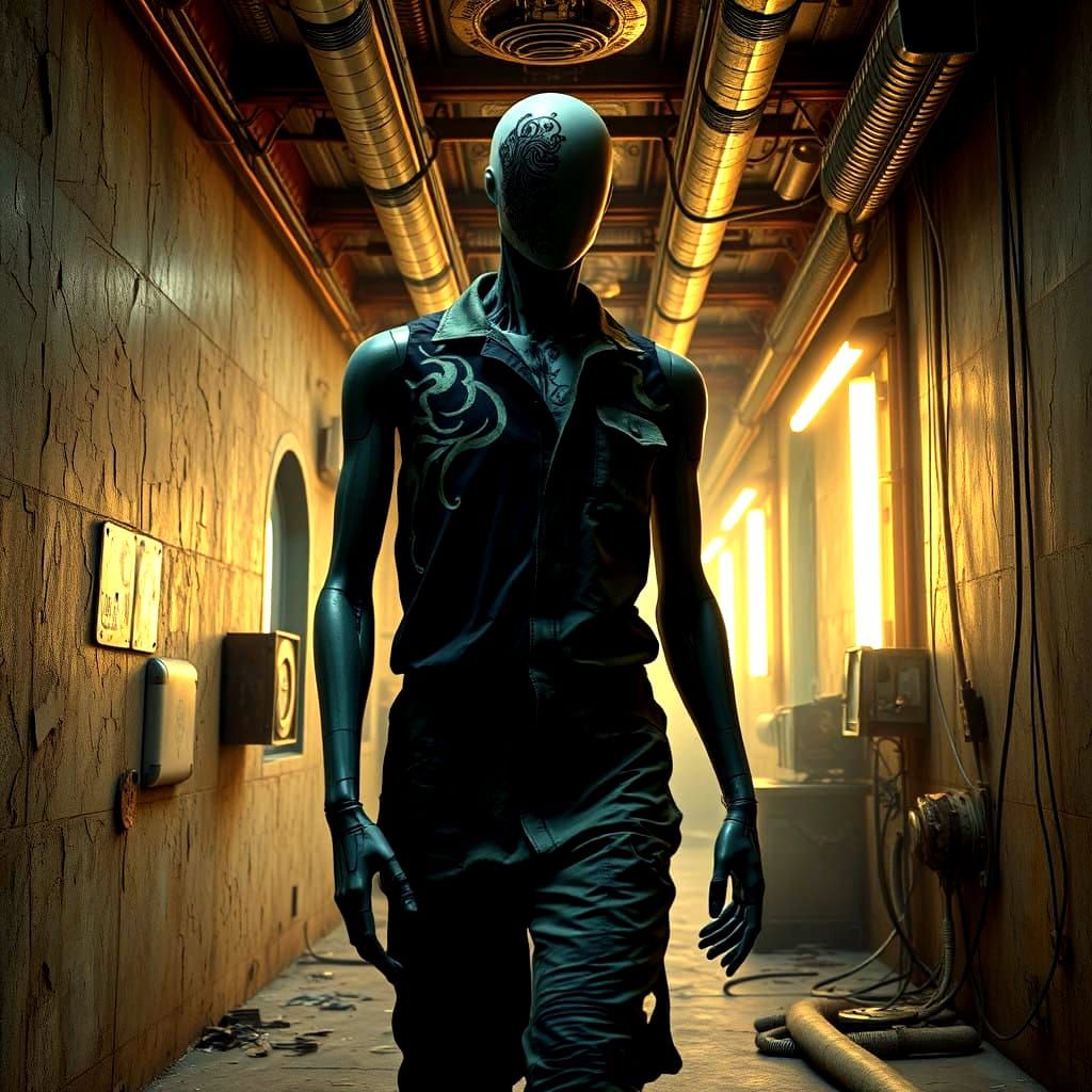 Epic Android Strolls Through Futuristic Abandoned Facility