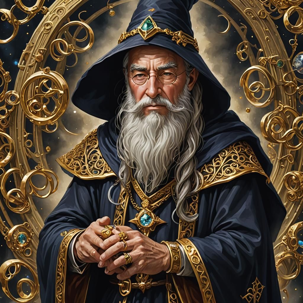 Wizard Adorned with Gold Rings: Fantasy Art