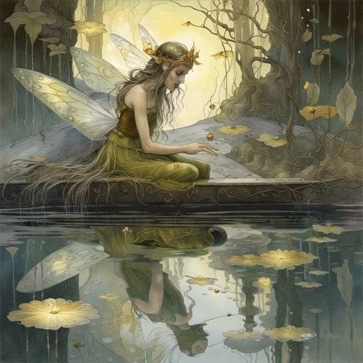 Fairy Princess Lost in Water Reflection