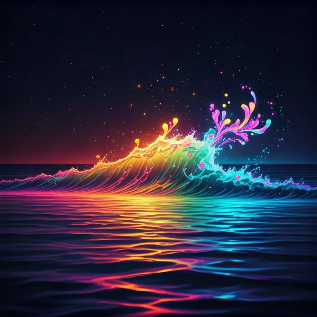 Bioluminescent Ocean with Rainbow Glowing Creatures