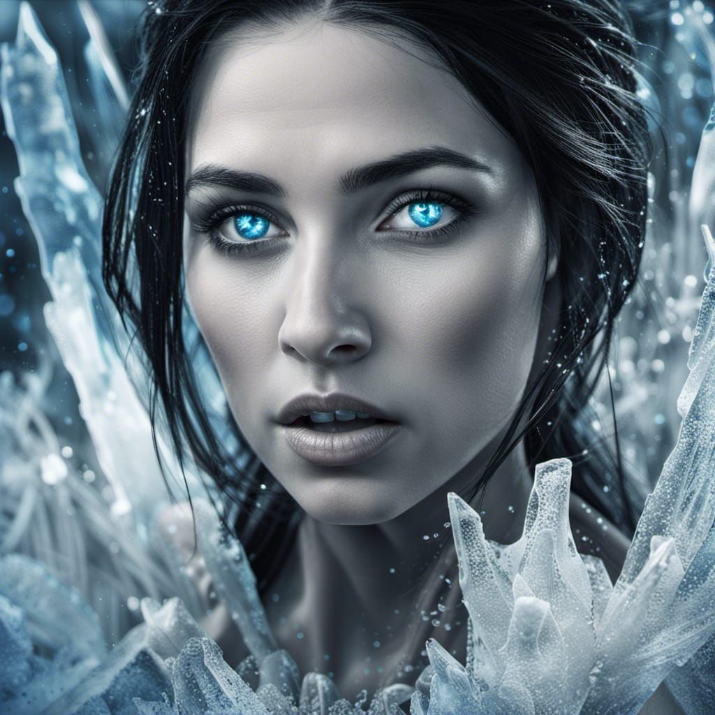 Ice Woman Portrait with Blue Details
