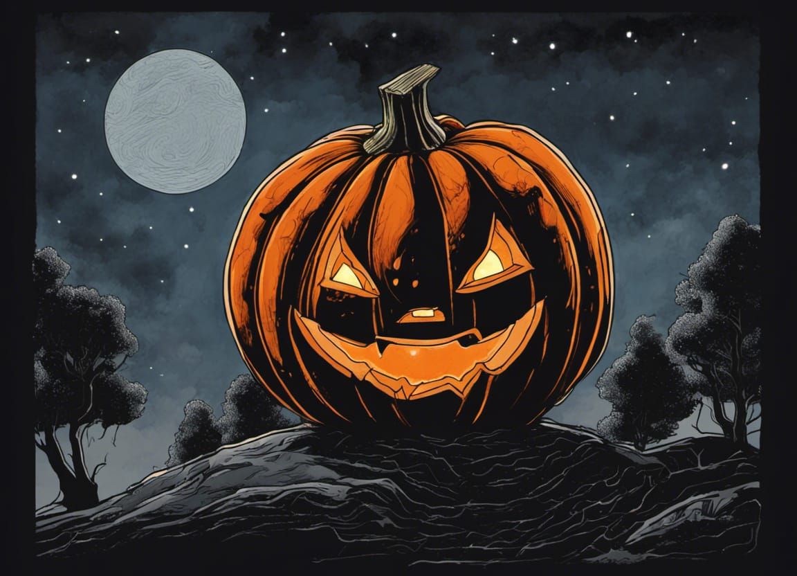 Halloween Pumpkin Monoline Ink Drawing with Orange Glow