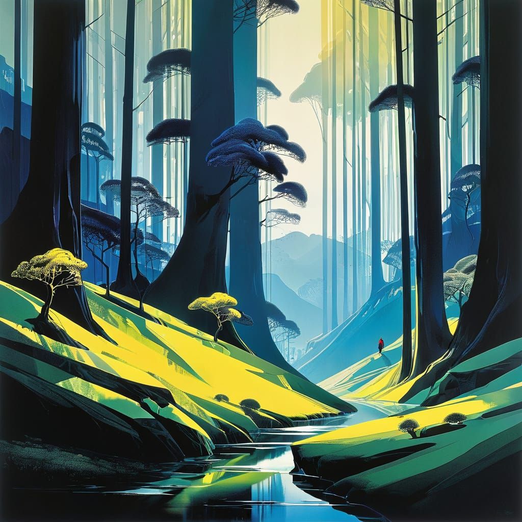 Ethereal Forest Landscape in Mixed Artistic Styles