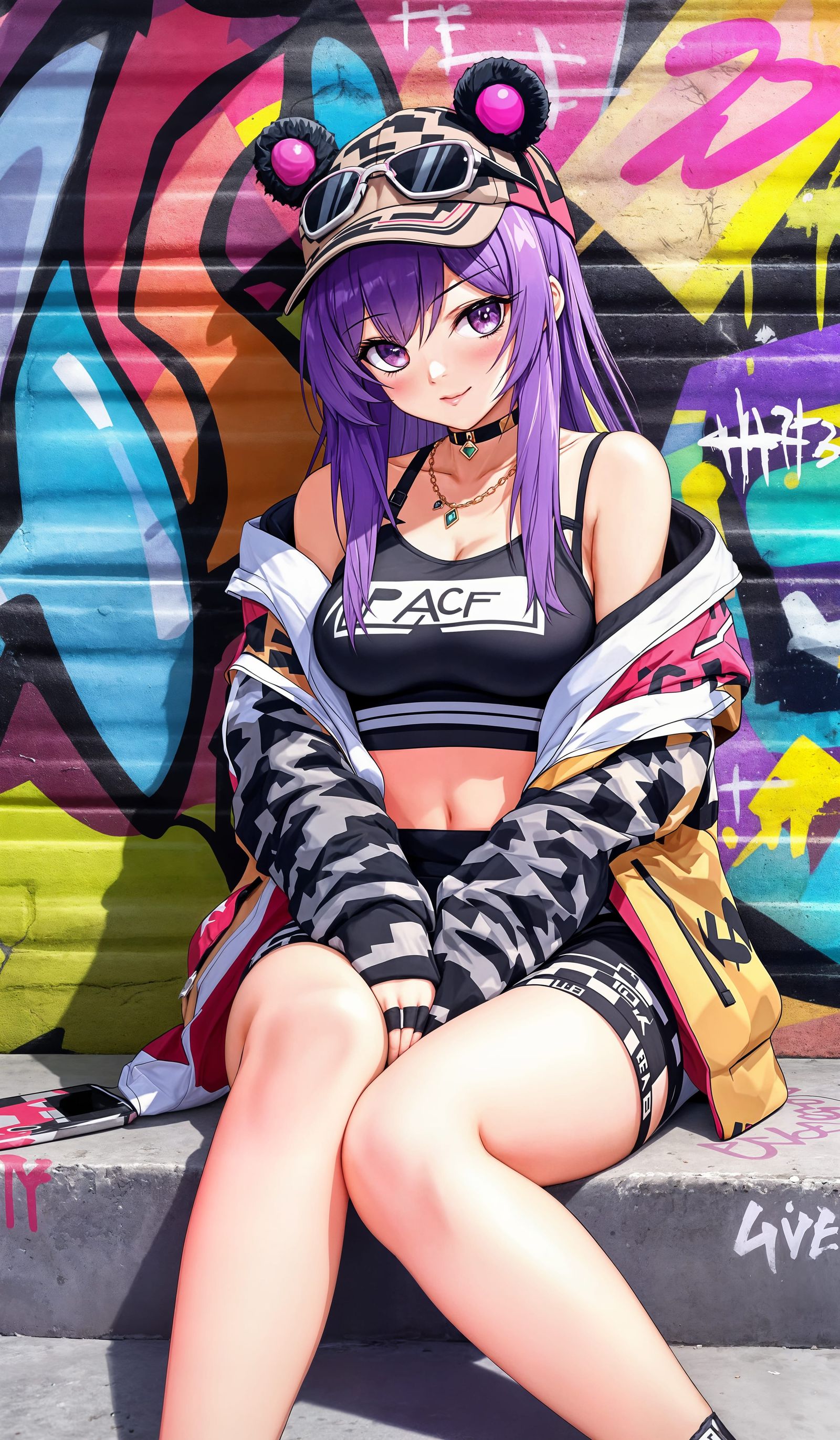 Vibrant Anime Portrait of a Stylish Urban Girl