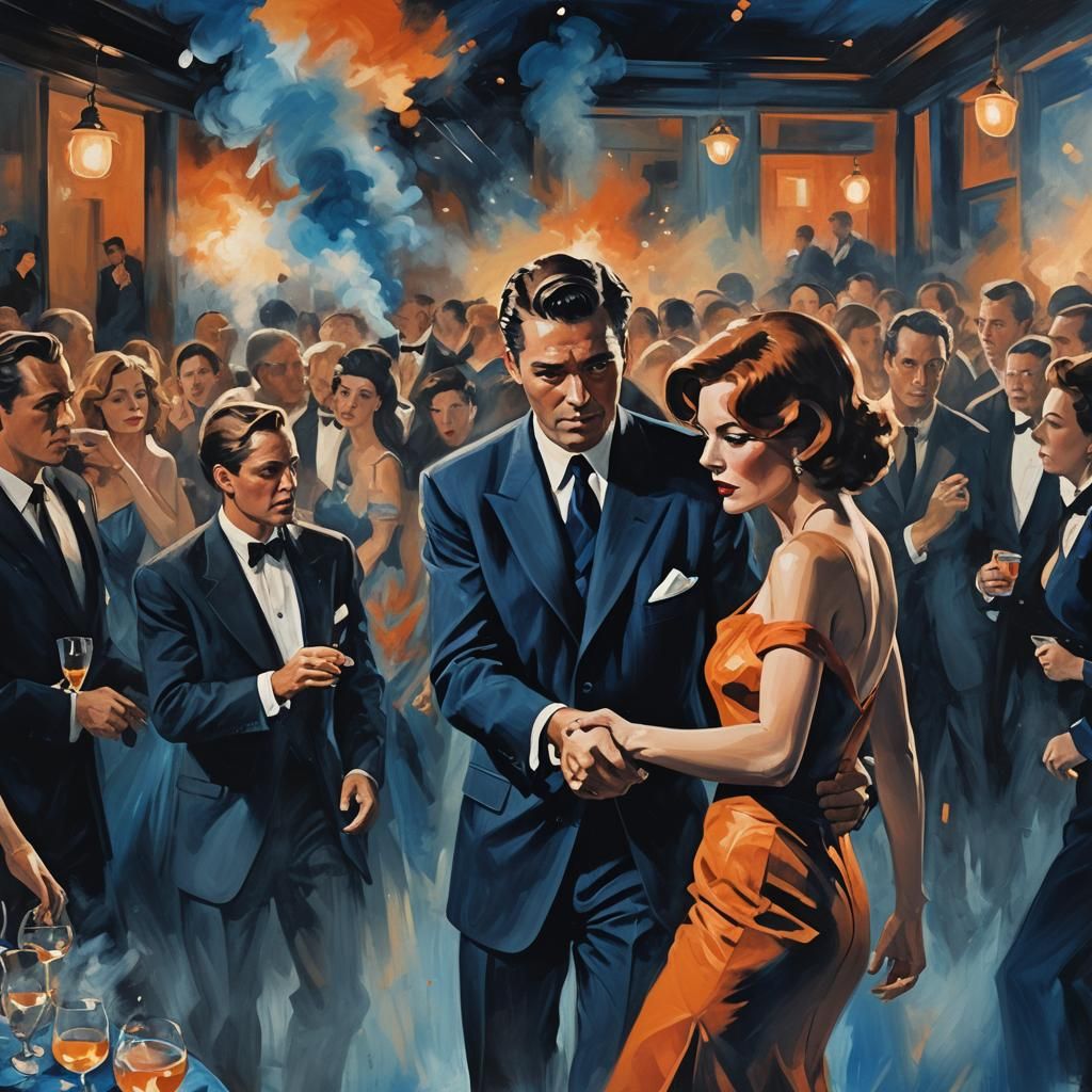 Film Noir: Man Chasing Woman at Cocktail Party