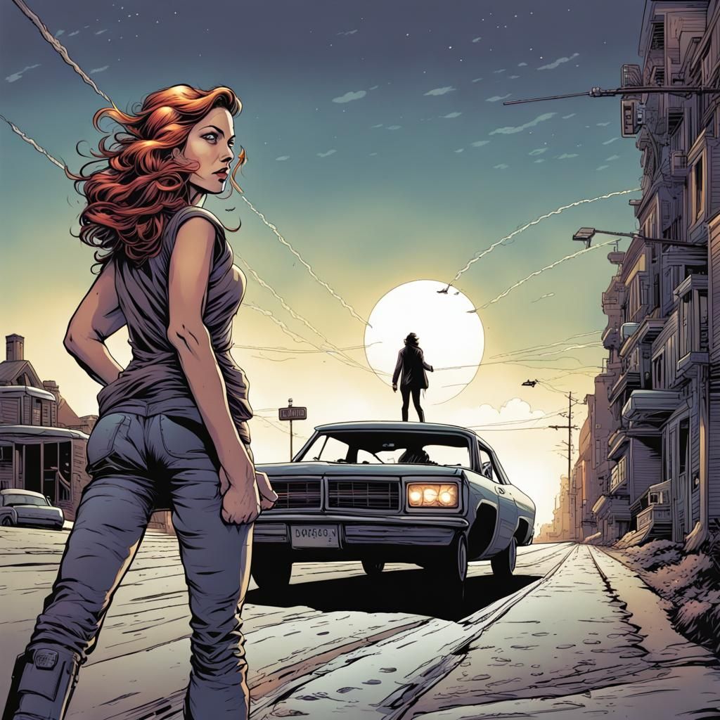 Woman Hitchhiker in Comic Book Art Style