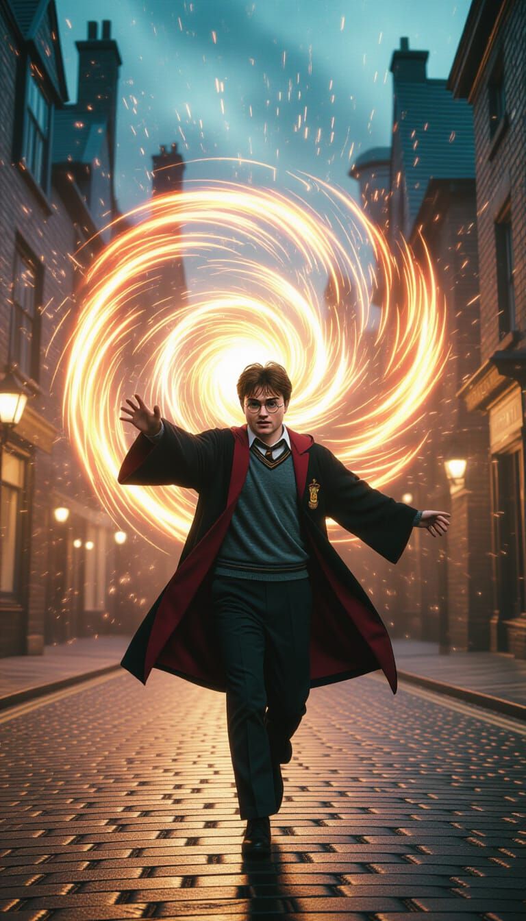 Harry Potter in Cyberpunk Magical Energy