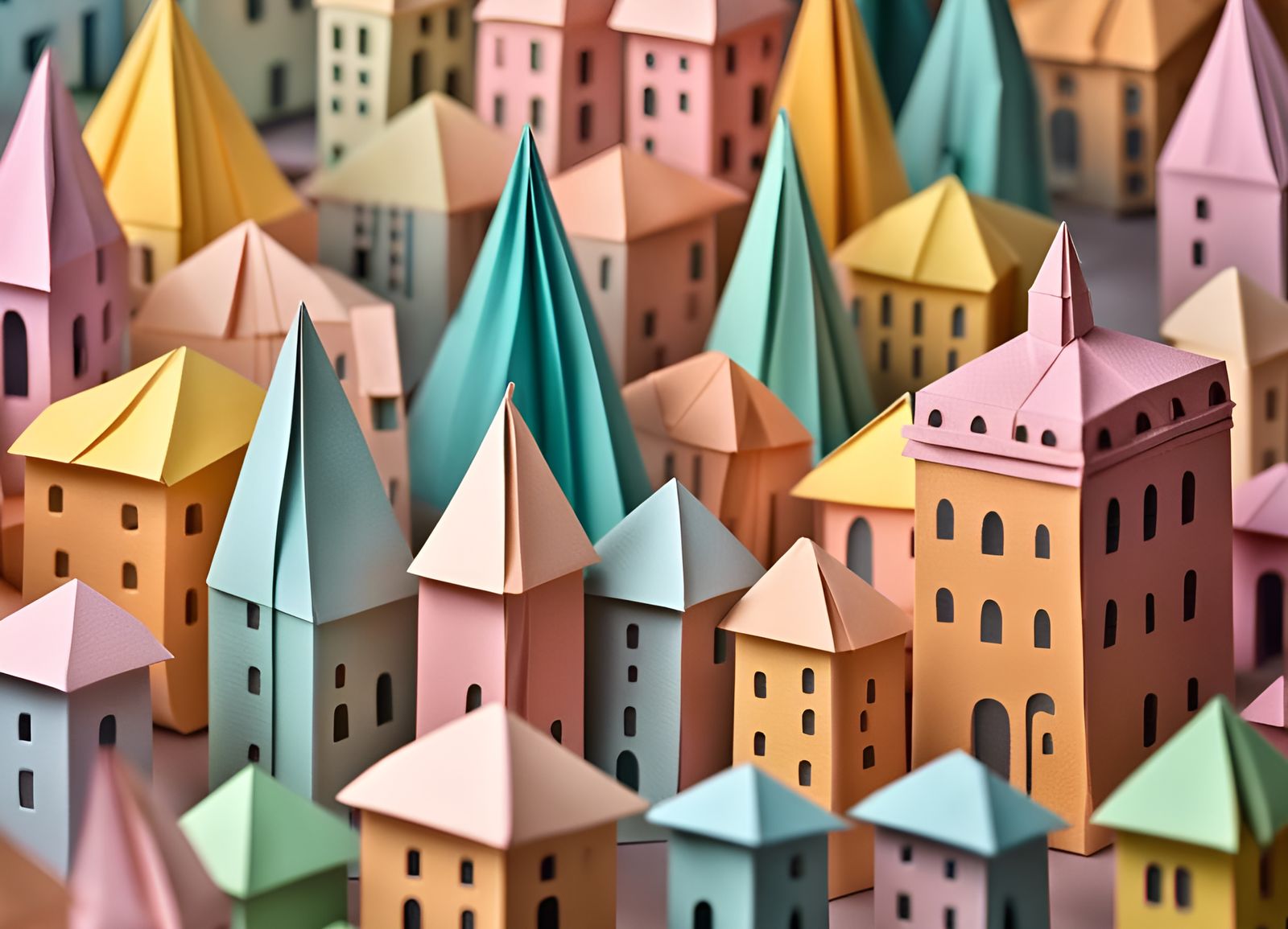 Origami Cityscape in Pastel Paper Texture
