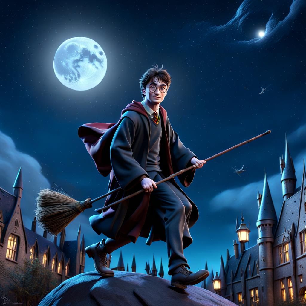 Harry Potter Soaring Over Hogwarts: 3D Digital Art