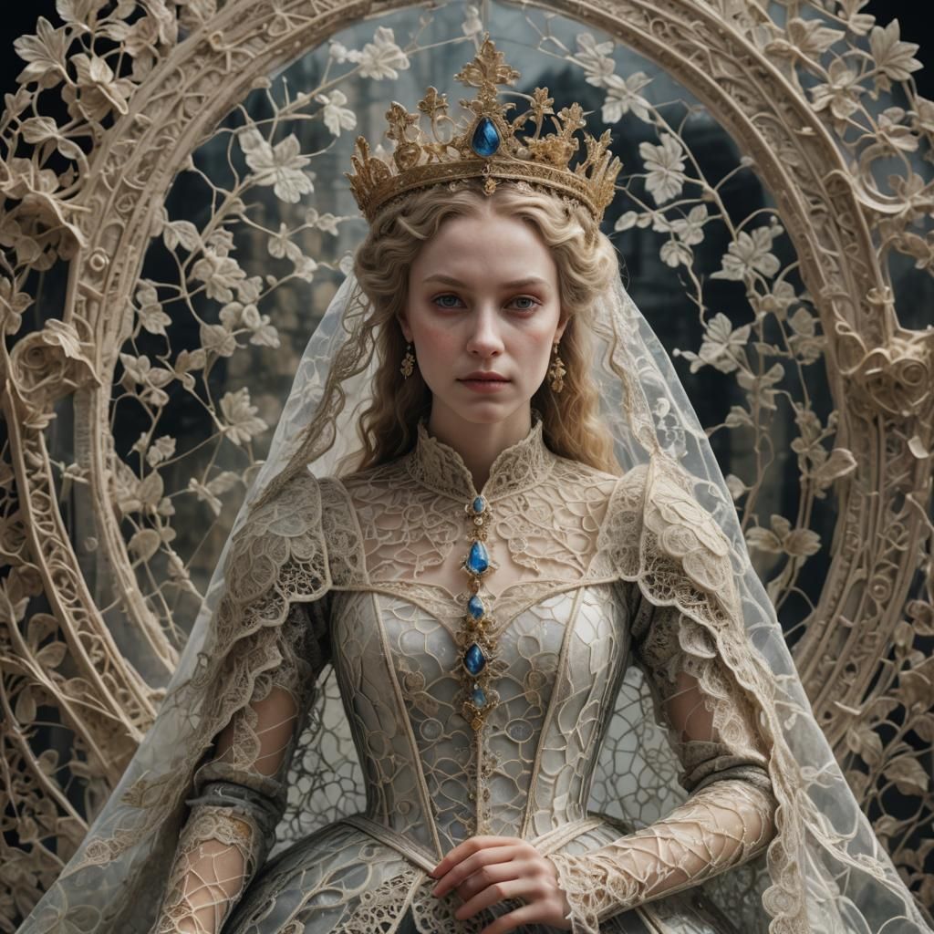 Medieval Queen in Lace Hennin: Hyperrealistic Detail