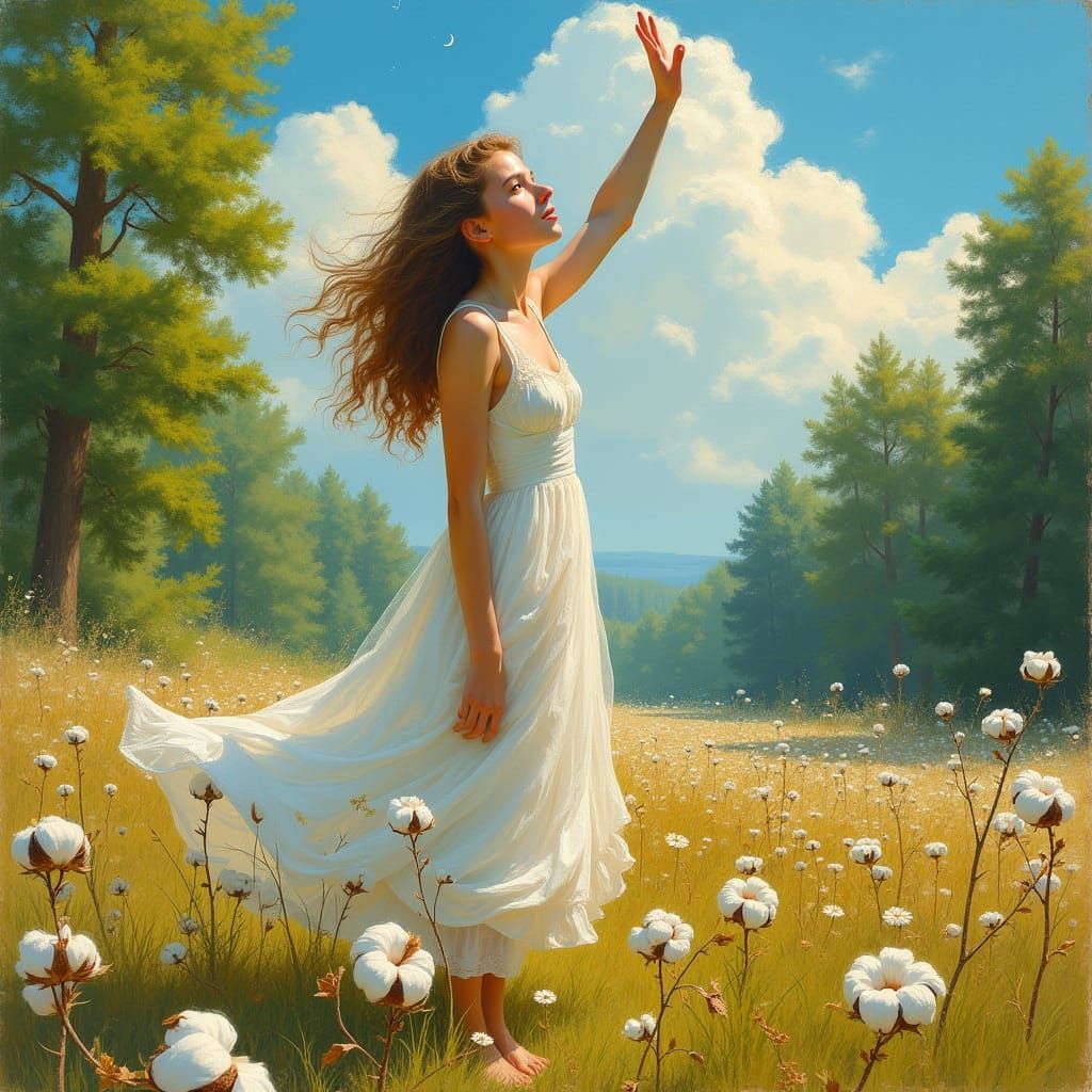Young Woman Gazing Skyward in Summer Air
