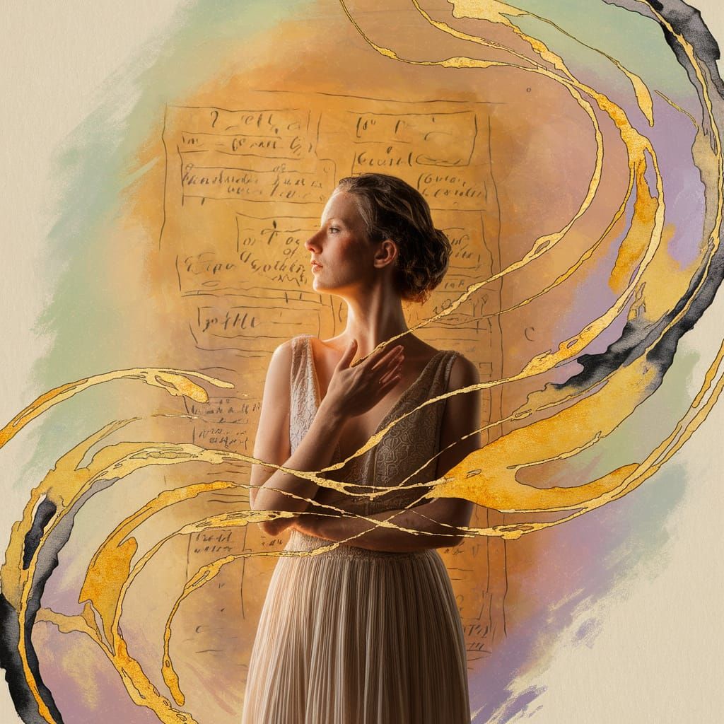 Contemplative Woman in Watercolour Style